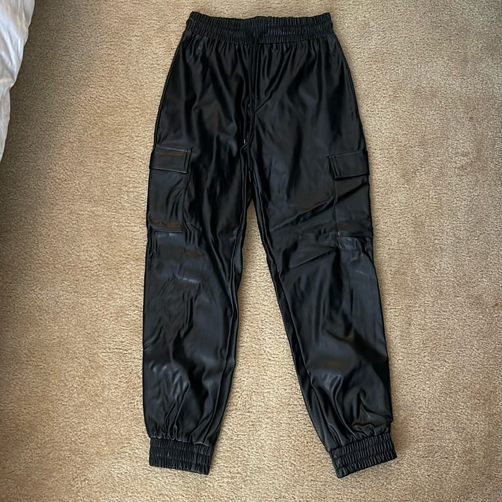 Faux leather cargo joggers